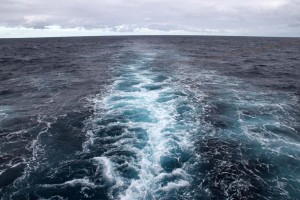 This photo of the ship’s wake was taken from the stern of the JR as we set sail and had our last glance of land for 40 days.