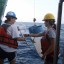Katrina Ternus launching the bongo nets to collect plankton samples.